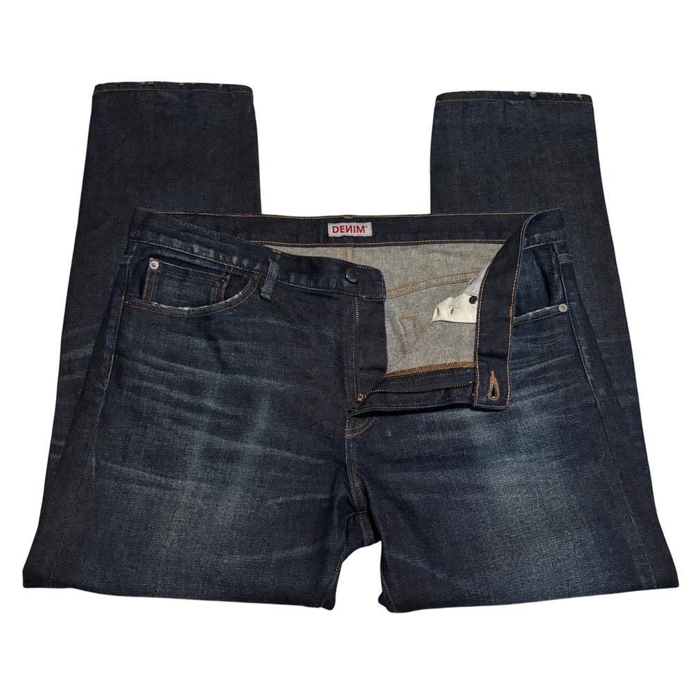 SMN Denim Selvedge Jeans The Hunter Standard Slim Sz 38x28 Dark Wash Distressed - Picture 5 of 8